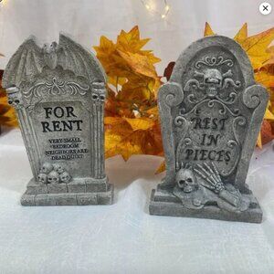 Halloween Spooky Set of 2 Gothic Tombstone Village Prop Figure Decor New 6"